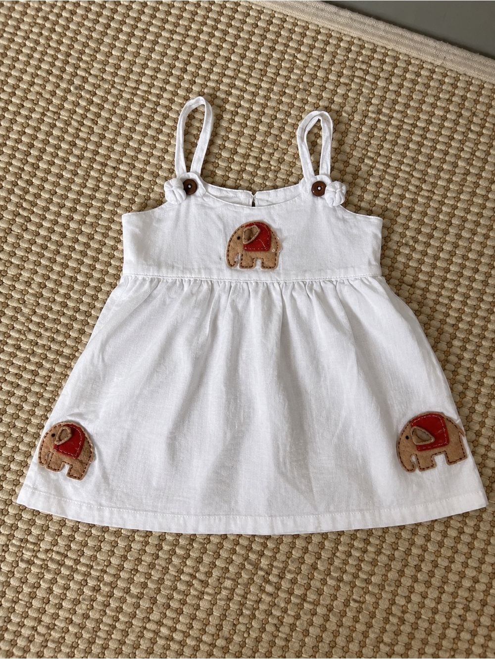 Girls White Elephant Appliqué Tank Dress Top | Size 5 | Thailand Boutique Style